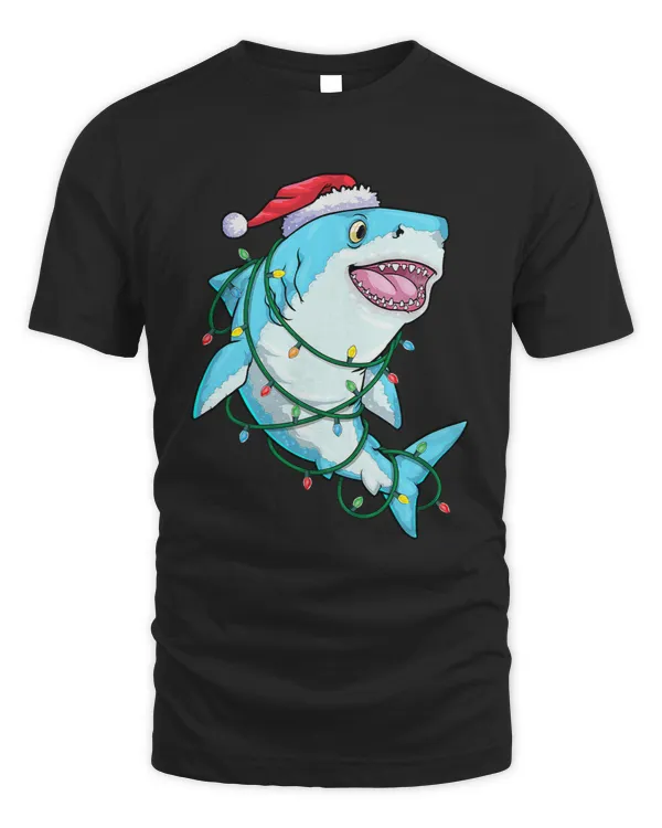 Santa Shark Christmas Lights Funny Boys Sharkmas Xmas