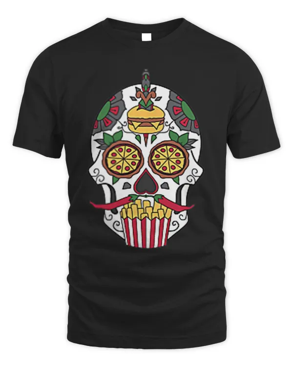 Halloween Tattoo Style Fast Food Sugar Skull Calavera Tee