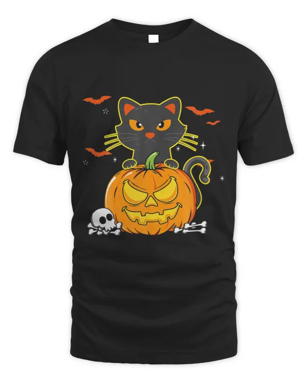 Funny Vintage Scary Halloween Black Cat Witch Hat Moon