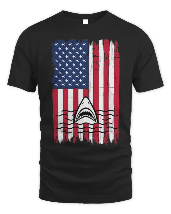 Shark Teeth Ocean Silhouette American Flag USA Patriotic