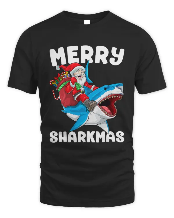 Merry Sharkmas Xmas Santa Claus Riding Shark Christmas Boys