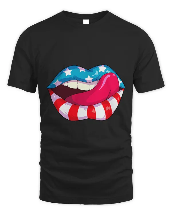 American flag Tongue Lips USA 4th of July Proud American