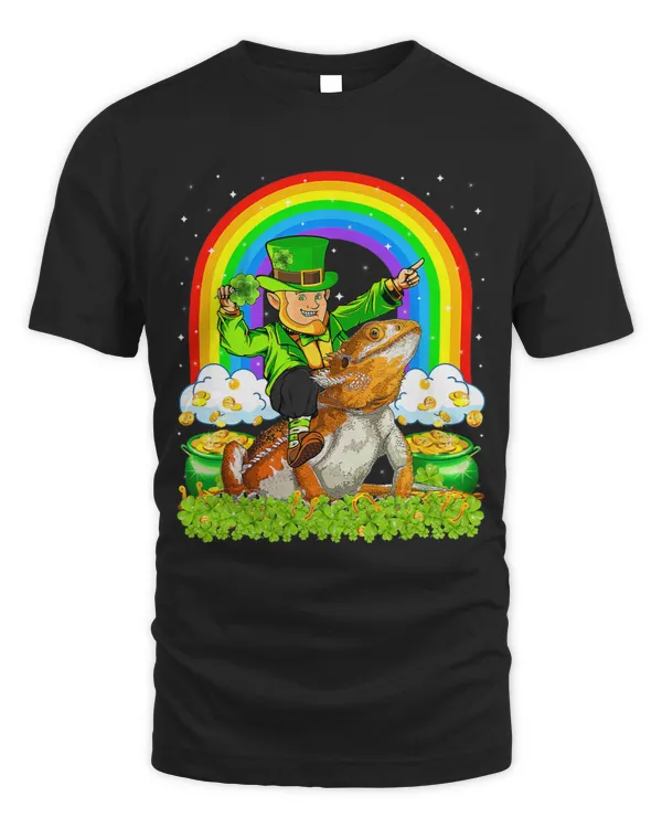 Rainbow Leprechaun Riding Bearded Dragon St Patricks Day