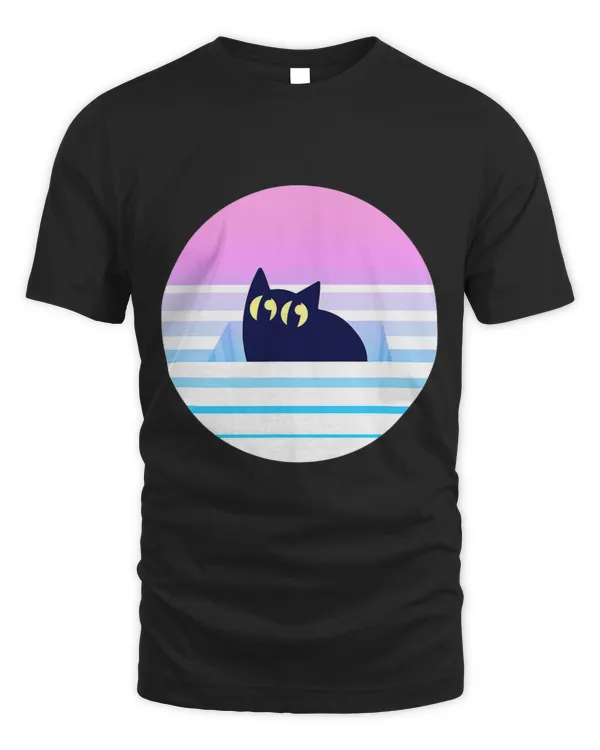 Black Cat Circle Box Pink Blue Stripes by Tangie Marie