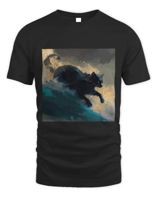 Black Cat Fighting Waves