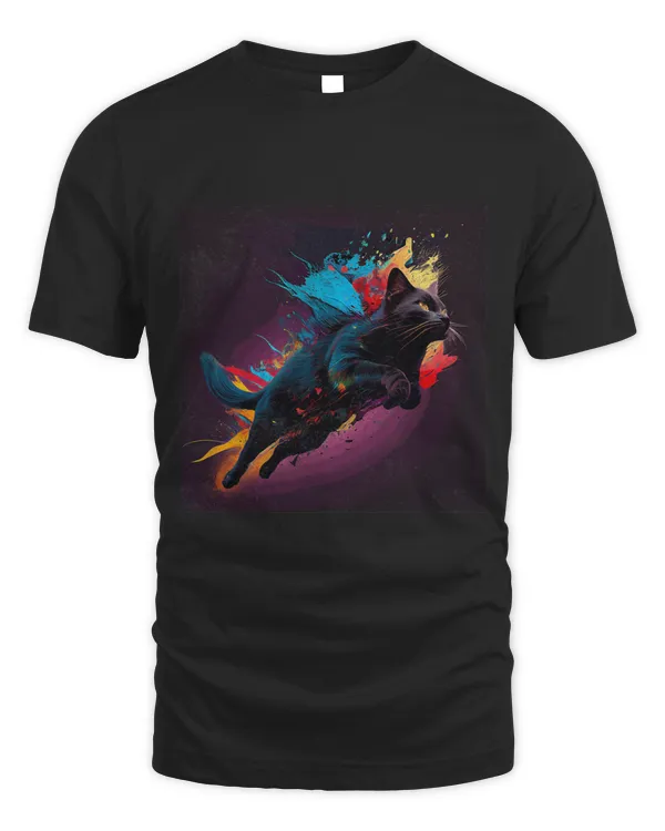 Black Cat Flying Colorful