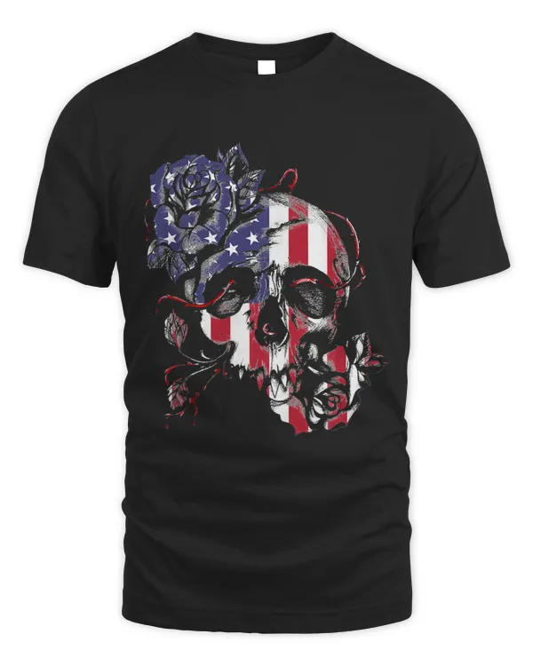 Rose Flower Skull American Flag