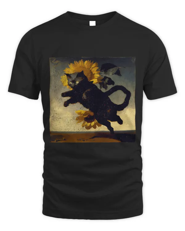 Black Cat Jumping Sunflower