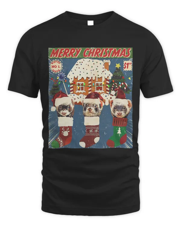 Funny Christmas Retro Vintage Comic Ferrets in Santas Socks