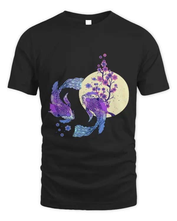 Koi Japanese Koi Carp Full Moon Yin Yang Cherry Blossom