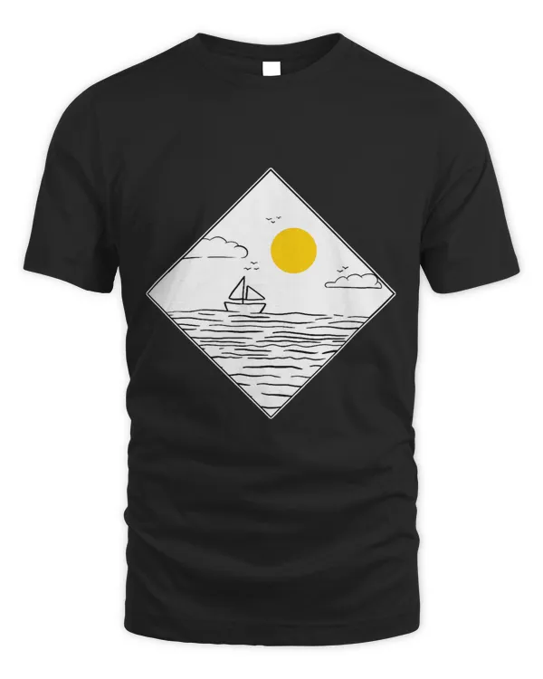 Geometric Ocean Boat Landscape Birds Minimalist Minimalism