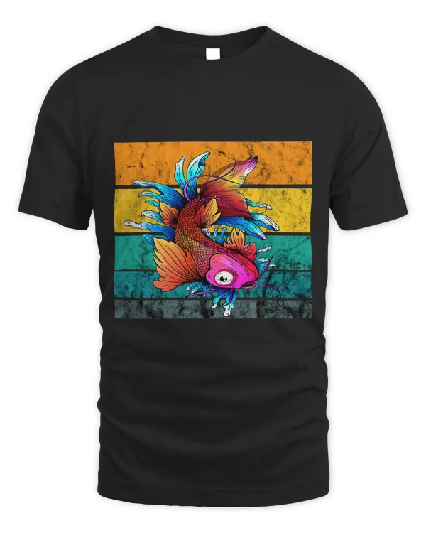 Japanese Koi Carp Retro Vintage Waves Japanese Fish Lover