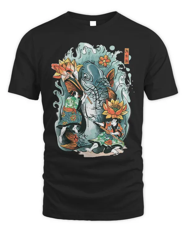 Japanese Retro Vintage Artwork Samurai on the Koi Fish