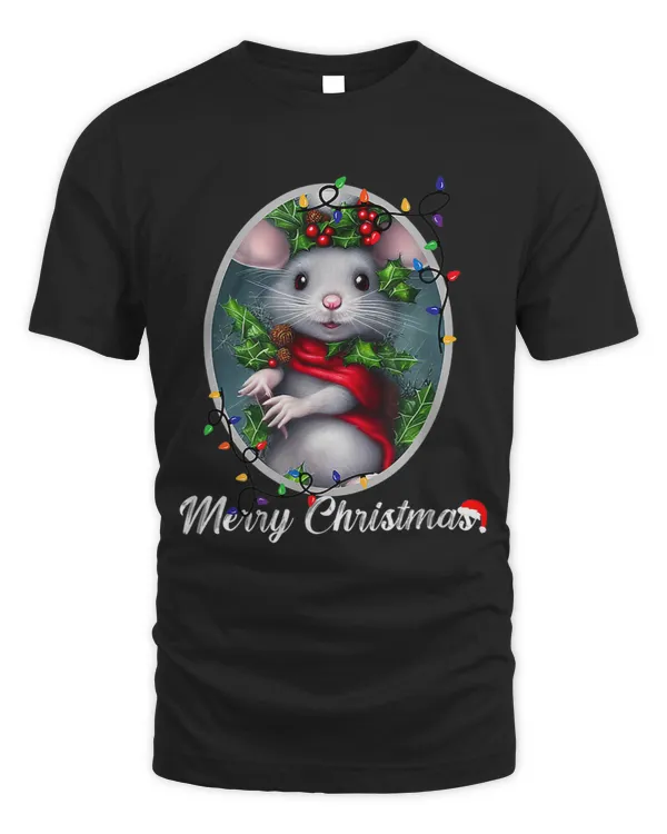 Funny Mouse Christmas Tree Lights Holly Santa Hat