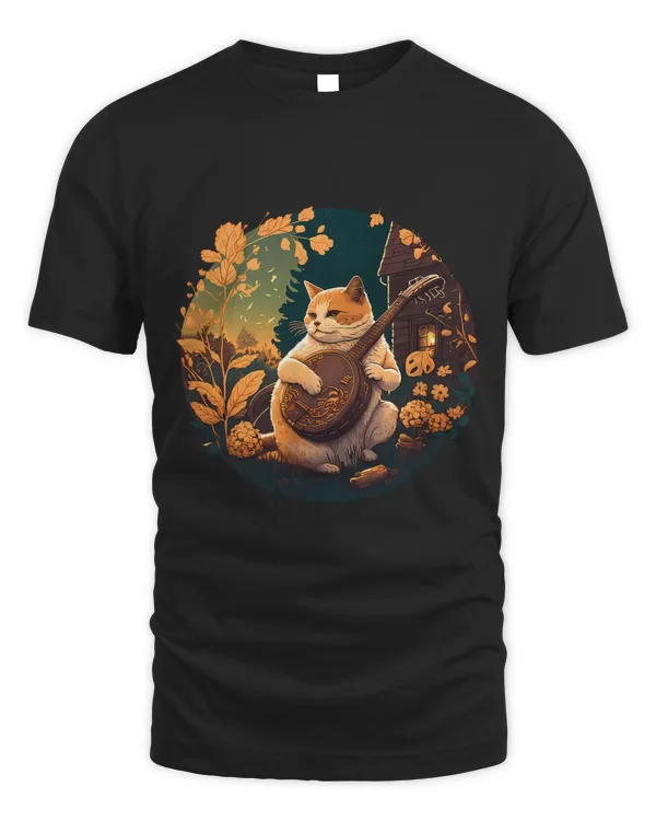 Cottagecore AestheticChubby Cat Playing Banjo Camping Gift