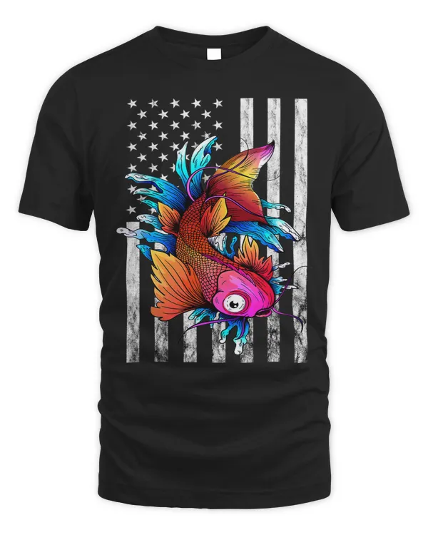 American Koi Fish USA Flag Waves Japanese Koi Carp Lover