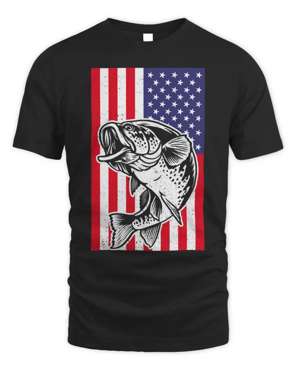 Large Mouth Bass Fishing 4th of July Patriotic American Flag