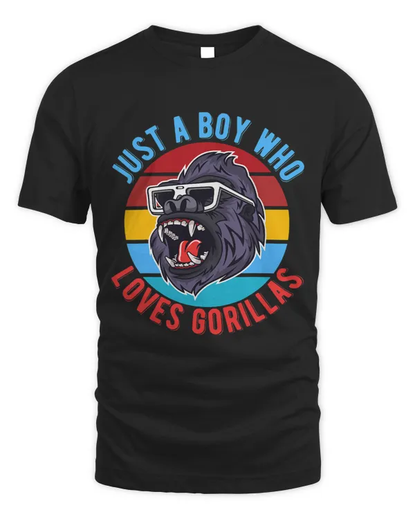 Kids Funny Gorilla Just A Boy Who Loves Gorillas Retro Ape