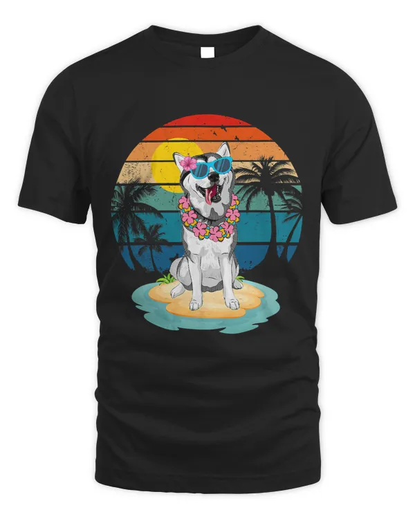 Vintage Beach Tropical Summer Vacation Husky Siberiano Lover