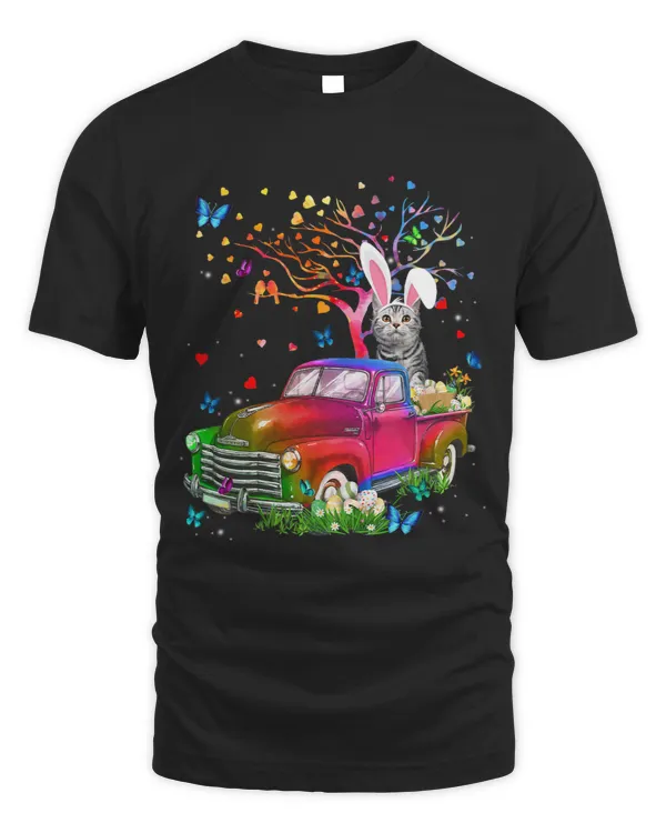 American Cat Bunny Truck Hunting Eggs Tree Easter Day