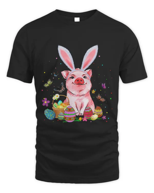 Cute Pig Bunny Egg Hunting Colorful Egg Happy Easter Day