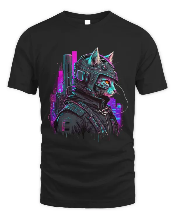 Cyber Cat Punk Synthwave Vaporwave Futuristic Awesome Feline