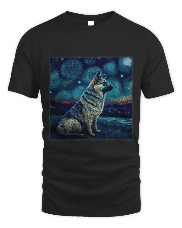 Surrealism Starry Night Norwegian Elkhound Dog 1