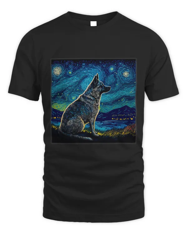 Surrealism Starry Night Norwegian Elkhound Dog