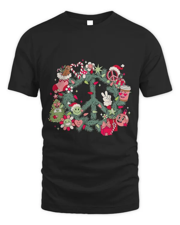 Retro Christmas Wreath Peace Sign Xmas Holiday Pajamas 37