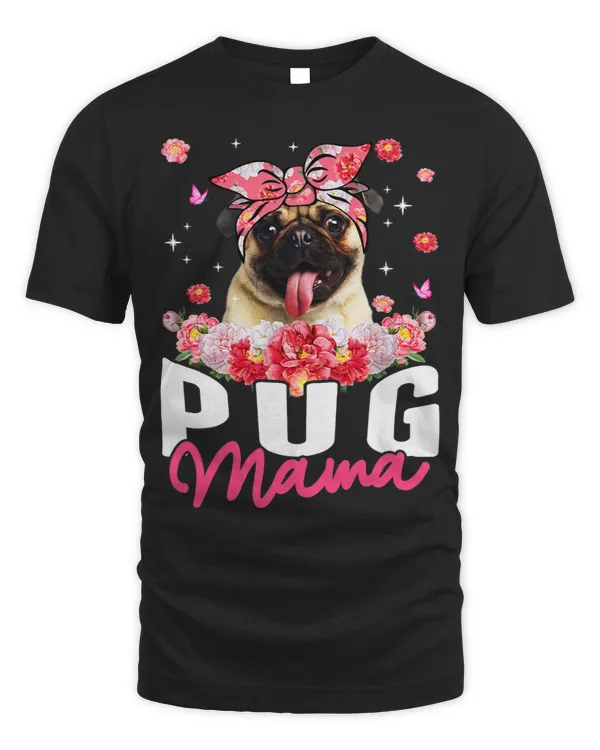 Pug Mama Flower Bandana Dog Lover Mothers Day