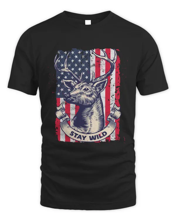 Deer Hunting Whitetail Buck Antlers American Flag