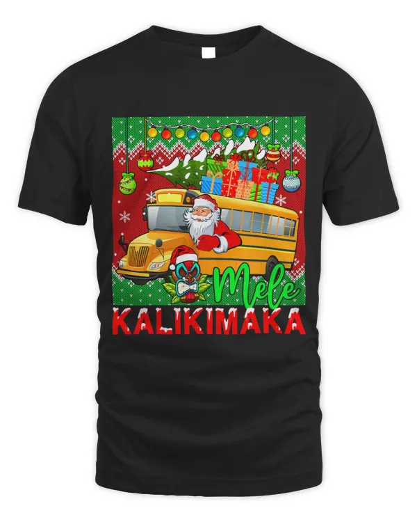 Mele Kalikimaka Hawaiian Christmas Santa Driving School Bus