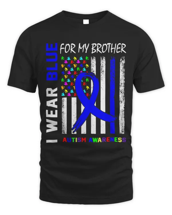 I Wear Blue Ribbon For My BrotherAutism Awareness USA Flag