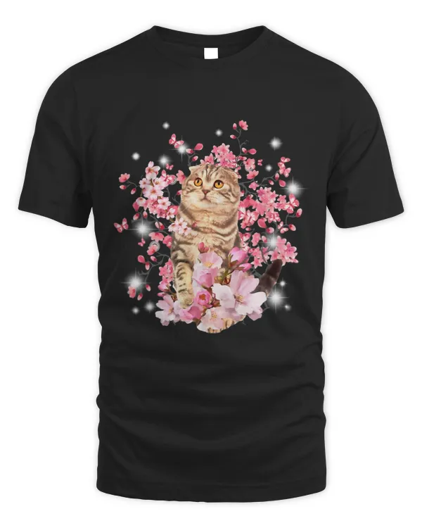 Cherry Blossom Scottish Fold Cat Flowers Floral