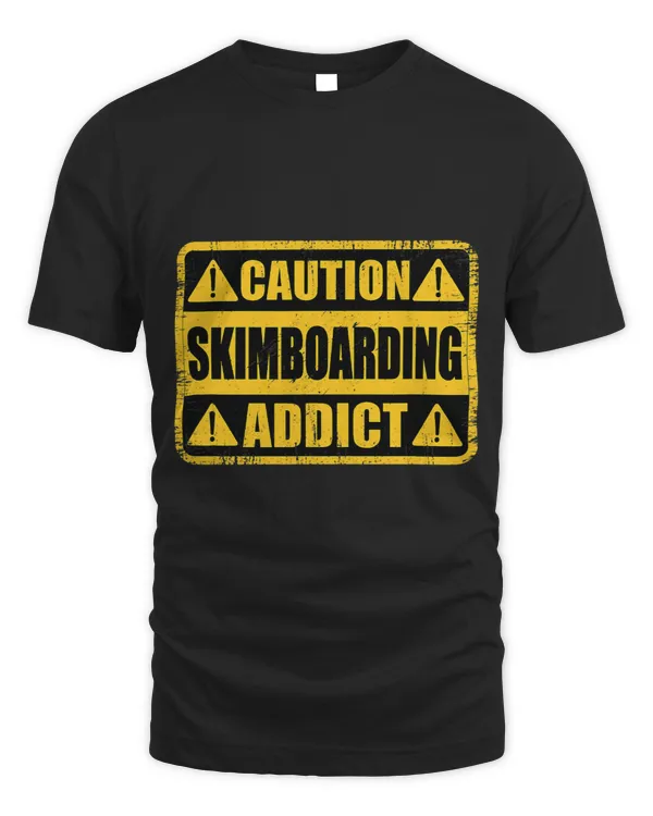 Funny Vintage Retro Sign Caution Skimboarding Addict