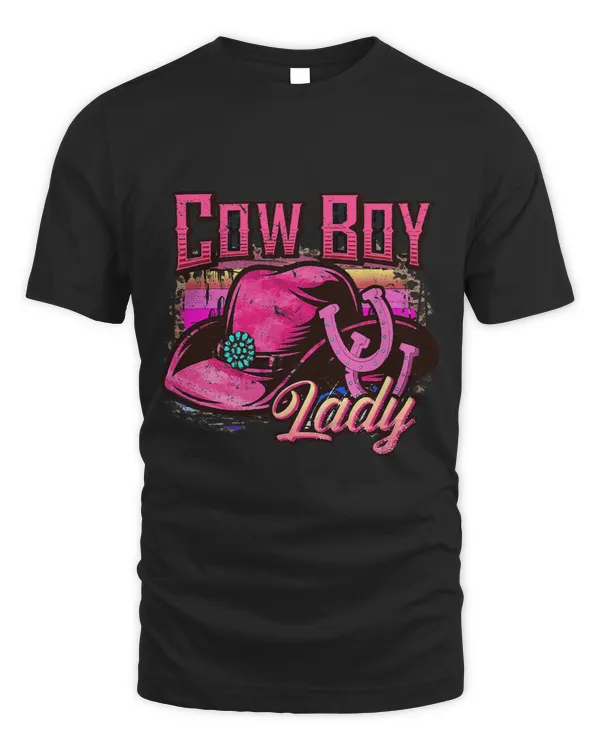 Cowboy Lady Western Country Cowgirl Hat Pink Horseshoe