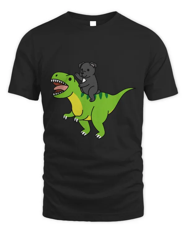 Staffordshire Bull Terrier Riding TRex Dinosaur Dog