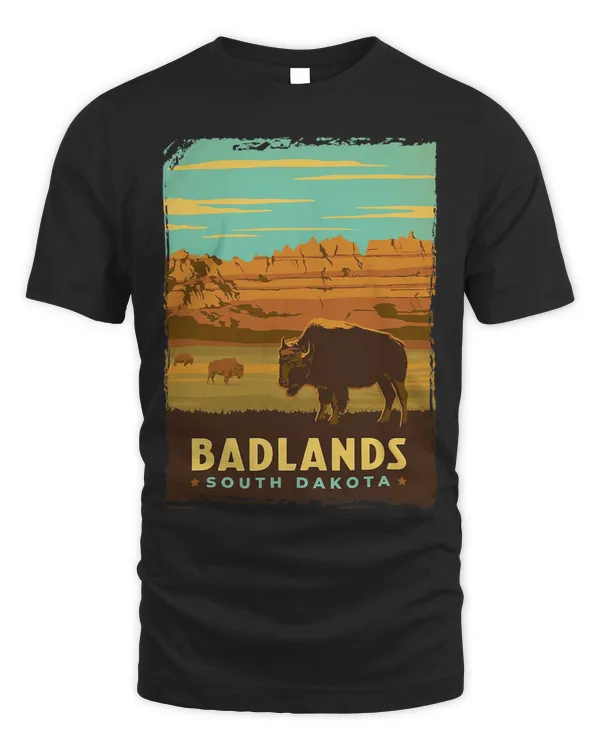 Vintage Bisons Buffalo on Badlands National Park Prairie