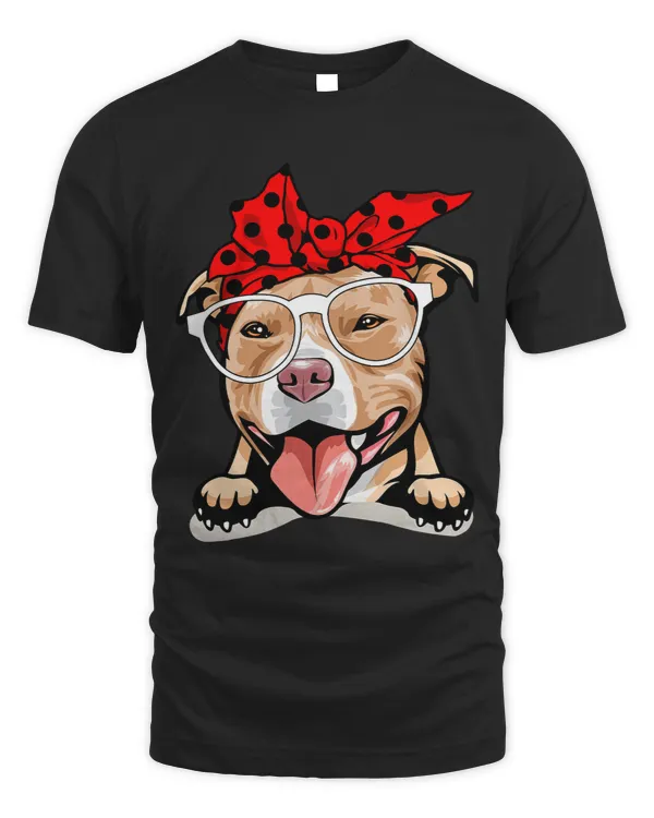Funny Bully Christmas Red Plaid Headband And Glasses Pitbull Dog