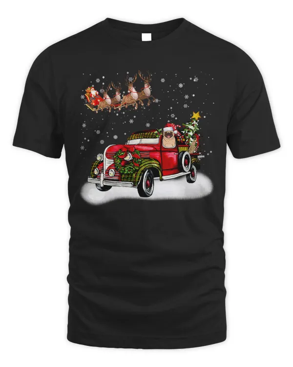 Pug Lover Dog Christmas Driving Red Car Dog Light Reindeer 151 Pugs Dog