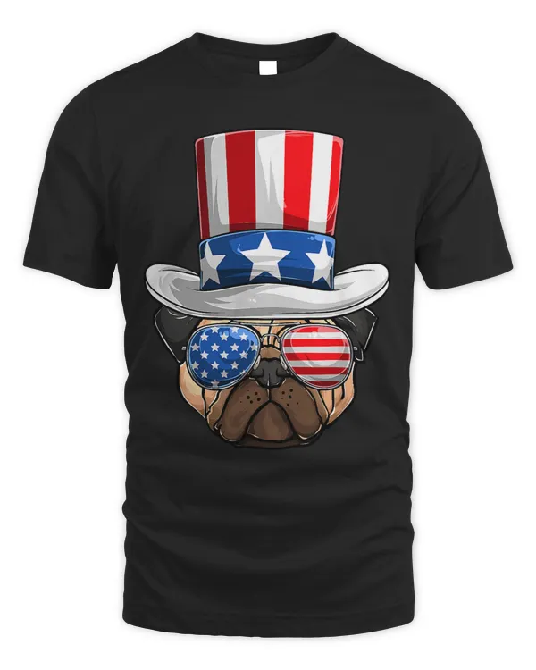 Pug Lover American Flag Shirt Patriotic Men 4th Of July Poppy Pugs Dog