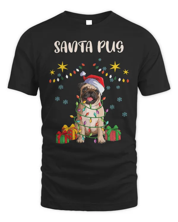 Pug Lover Merry Christmas Santa Pug Santa Hat Xmas Lights Funny 224 Pugs Dog