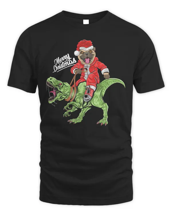 Pug Lover Christmas Santa Pug Riding Dinosaur Deer Xmas Kids Boys 389 Pugs Dog