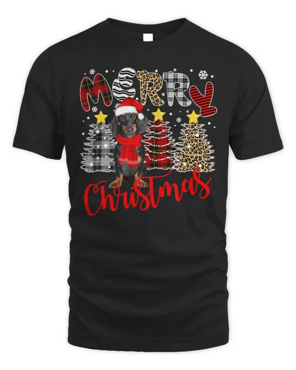 Wiener Merry Christmas Tree Leopard Plaid Printed 283 Dachshund Doxie