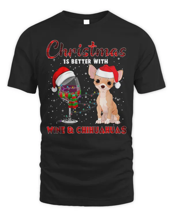 Chihuahuas red plaid christmas is better with wine chihuahua 408 Chihuahua Dog