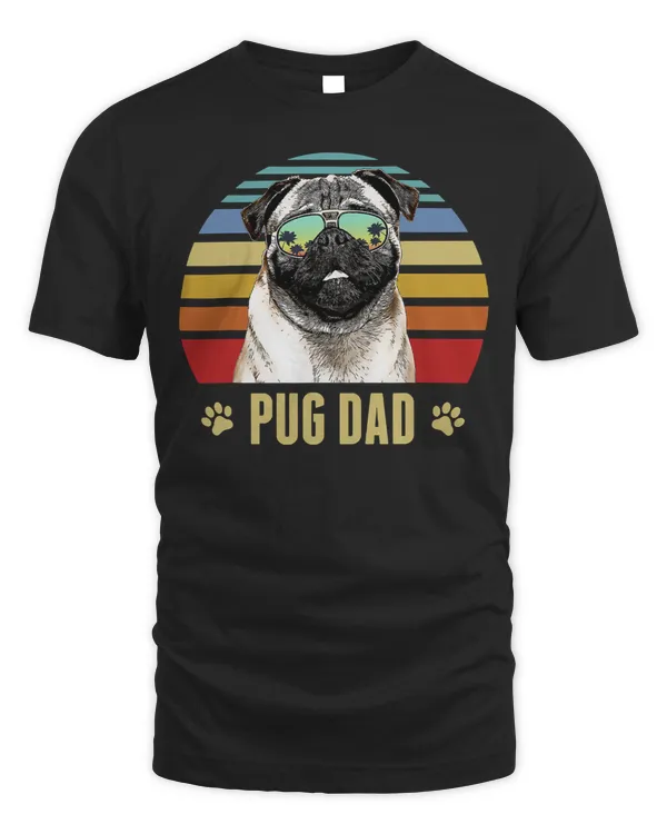 Pug Lover Best Dog Dad Ever Retro Sunset Beach Vibe 100 Pugs Dog