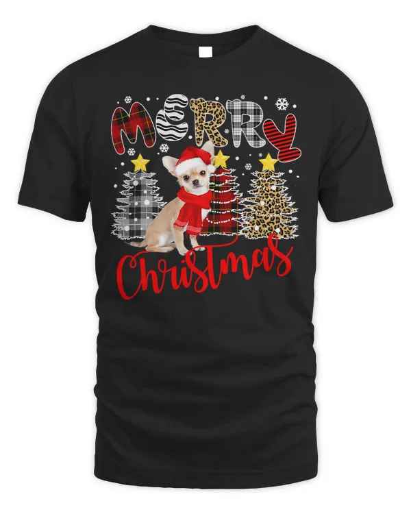 Chihuahuas Merry Christmas Tree Leopard Plaid Printed 237 Chihuahua Dog