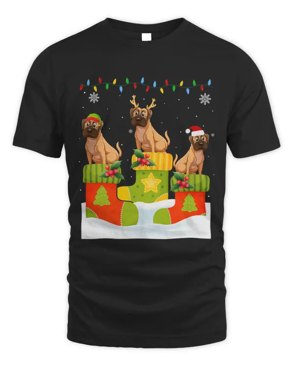 Boxer Santa Reindeer Elf Boxer in Christmas Socks Ugly Xmas Boxers Dog