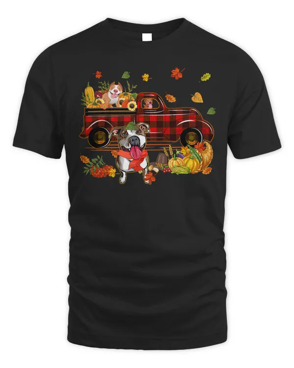 Bully With Red Plaid Truck Thanksgiving Autumn Fall 399 Pitbull Dog