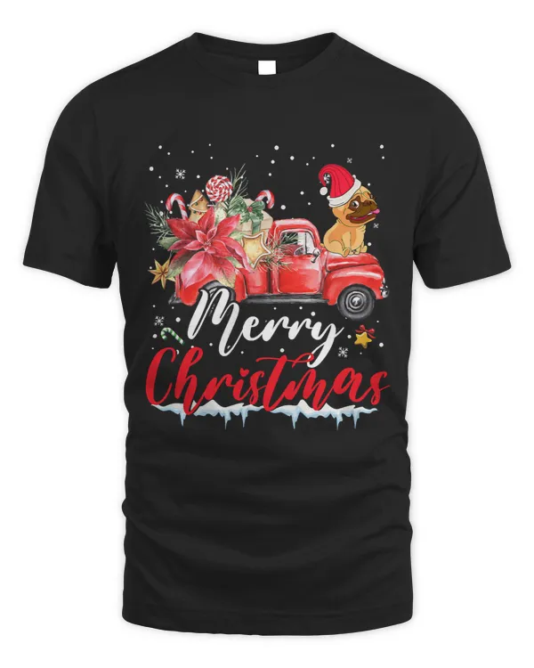 Pug Lover Ride Red Truck Merry Christmas Pajama Xmas Party Dog142 Pugs Dog
